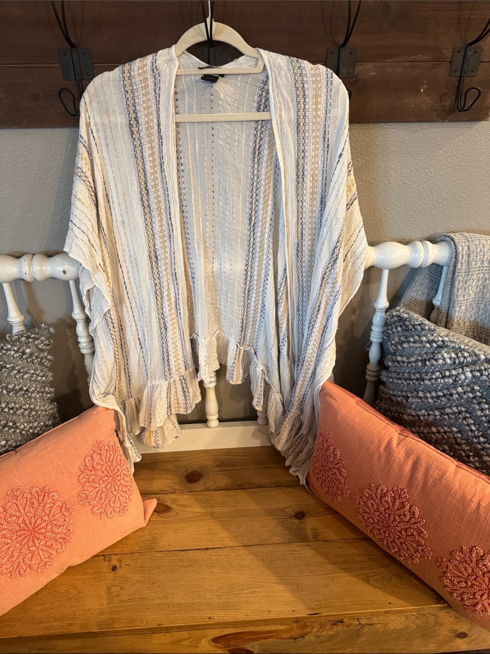Steve Madden Cream Knit Top with Blue & Tan Stitching